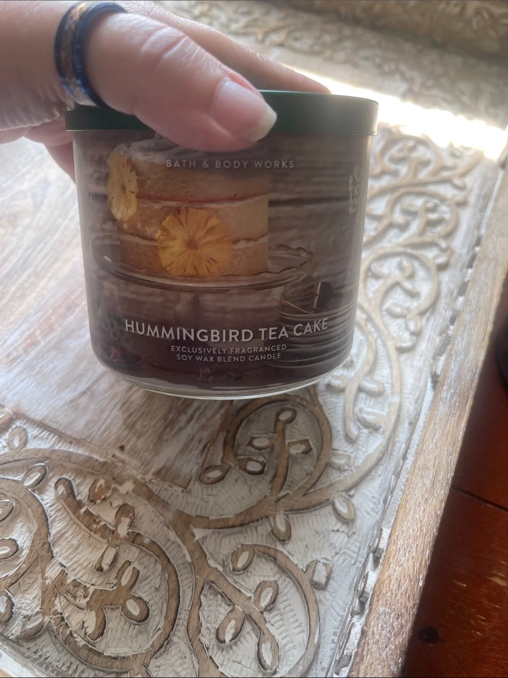 Hummingbird Tea Cake 3-Wick Candle - Orange and Floral Wrap